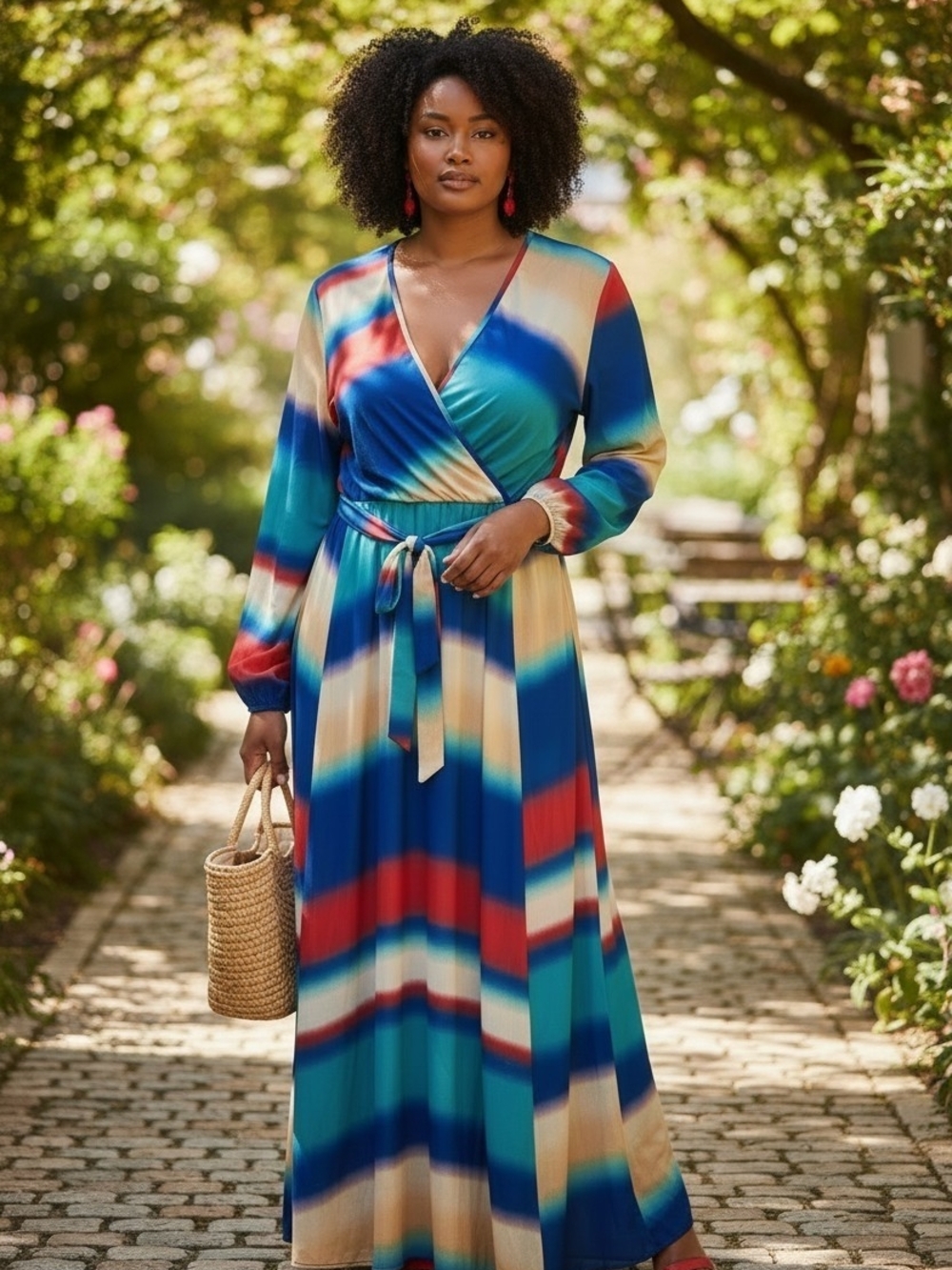 Wrap Maxi Dress in Multicolor Stripe